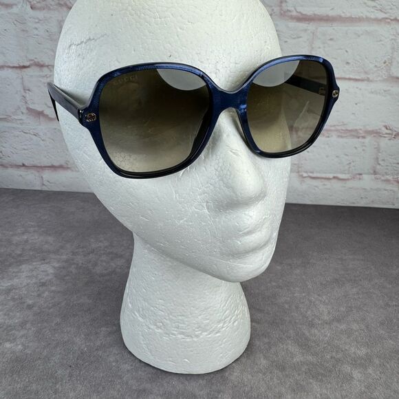 Gucci Sunglasses Blue Crystal/Non-Polarized Brown Gradient Lens GG0092S - Picture 1 of 15